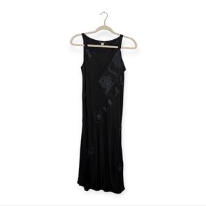 Eileen Fisher Black Silk Embroidered V-Neck Sleeveless Dress Size S